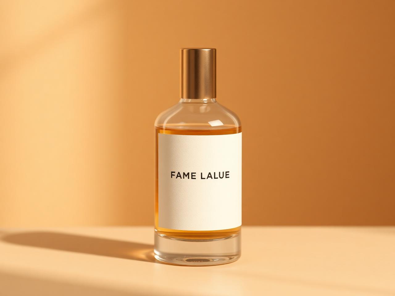Custom-label perfume bottle on warm background